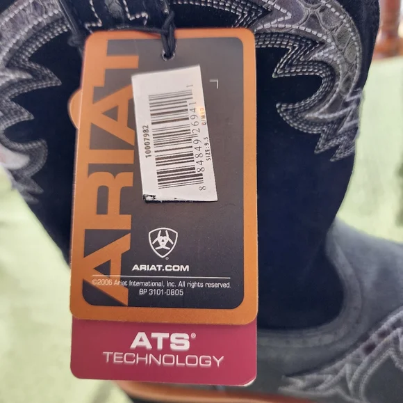 Ariat Showbaby Fatbaby U Turn Cowboy Boots Roughed Black Leather Suede Size 9.5 - Picture 8 of 15